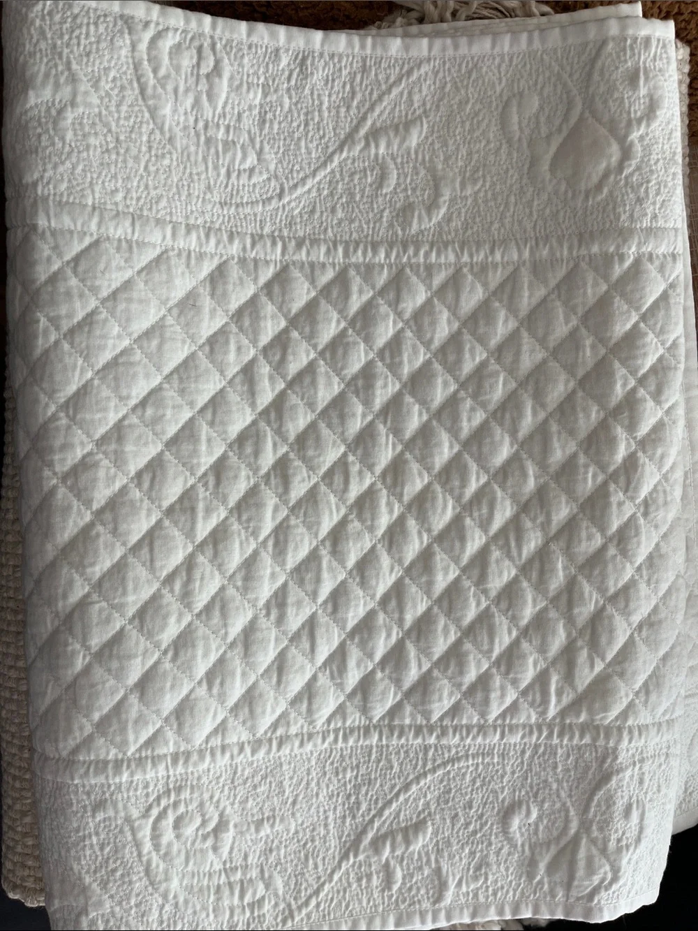 Quilted Pottery Barn  white  table runner 18X108 inches